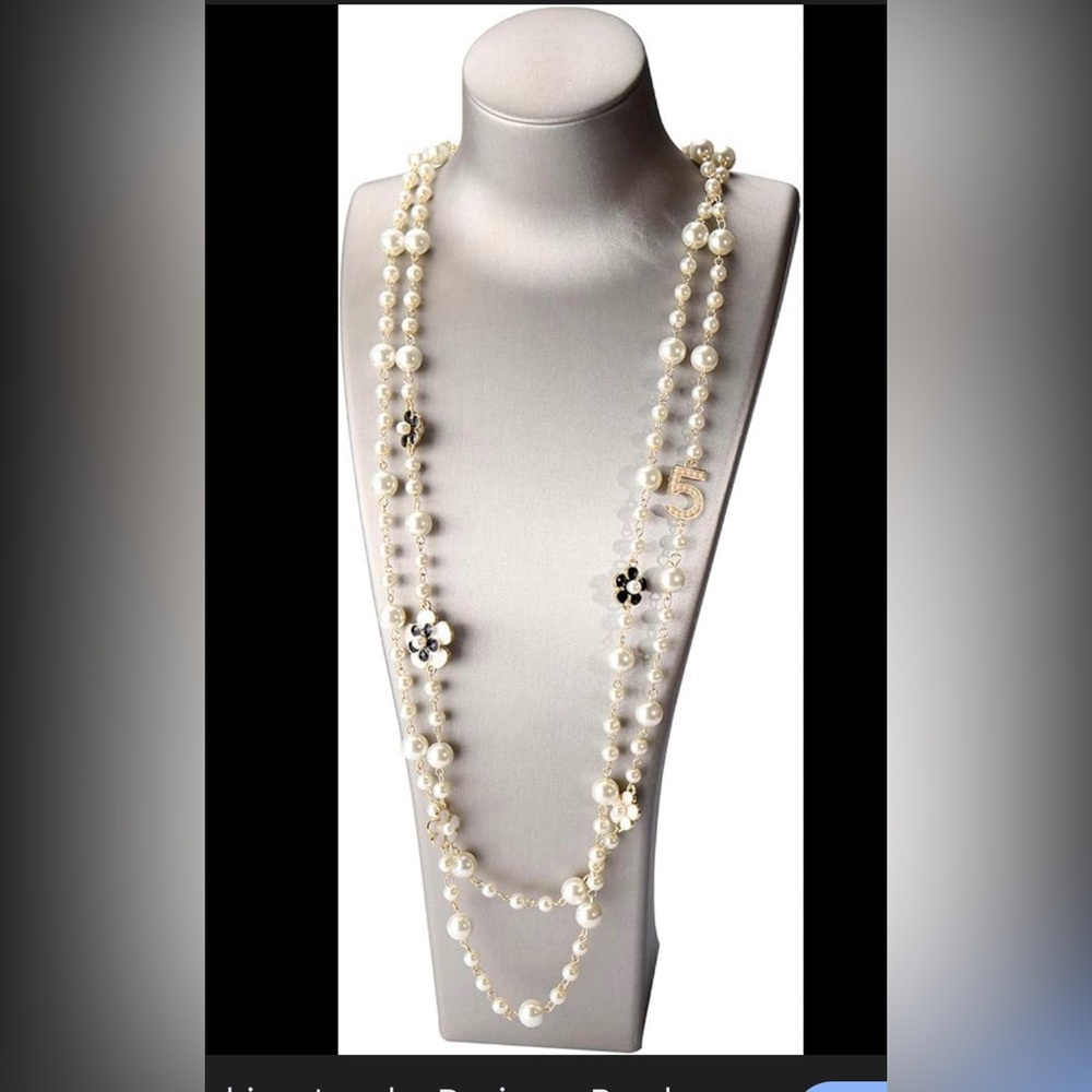 Fashion Neckless  Style No 5 Camellia Long Two Layer Pearl Necklace NWT